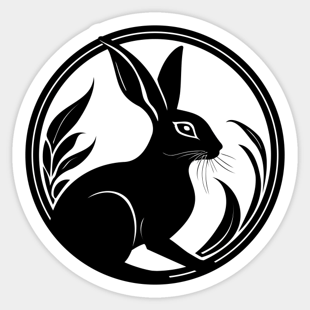 Black Wild Rabbit in the Moon Simple Nature Art Sticker by LucentJourneys